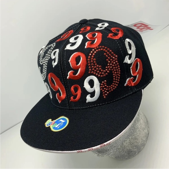 Gino Green Global Black Red White Studded 59FIFTY Hat - Picture 1 of 5